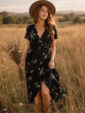 H&M Chic Black Floral High Low Dress